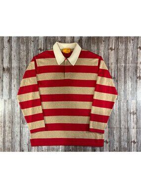 Guest In Residence knit Cashmere striped Polo Sweater sz M color red brown